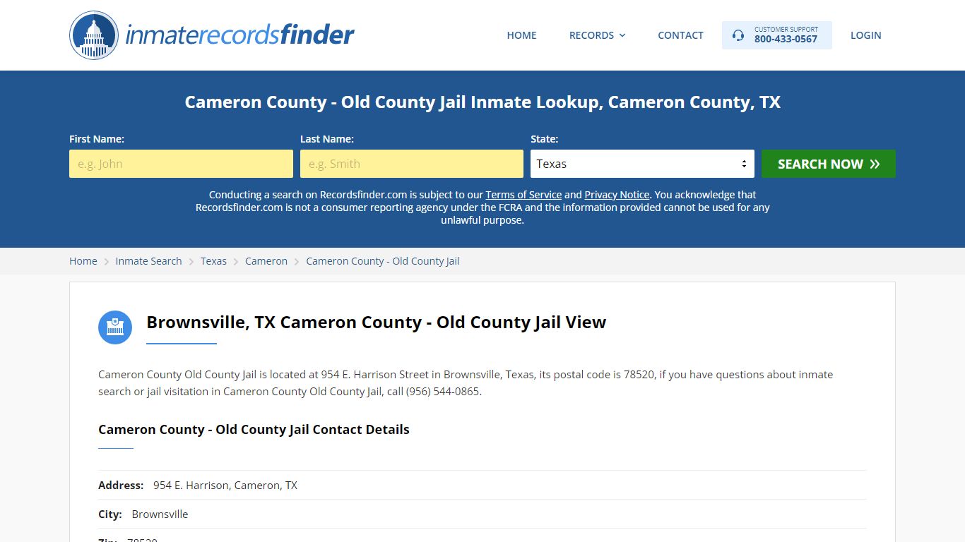Old County Jail Inmate Lookup, Cameron County, TX - Recordsfinder.com