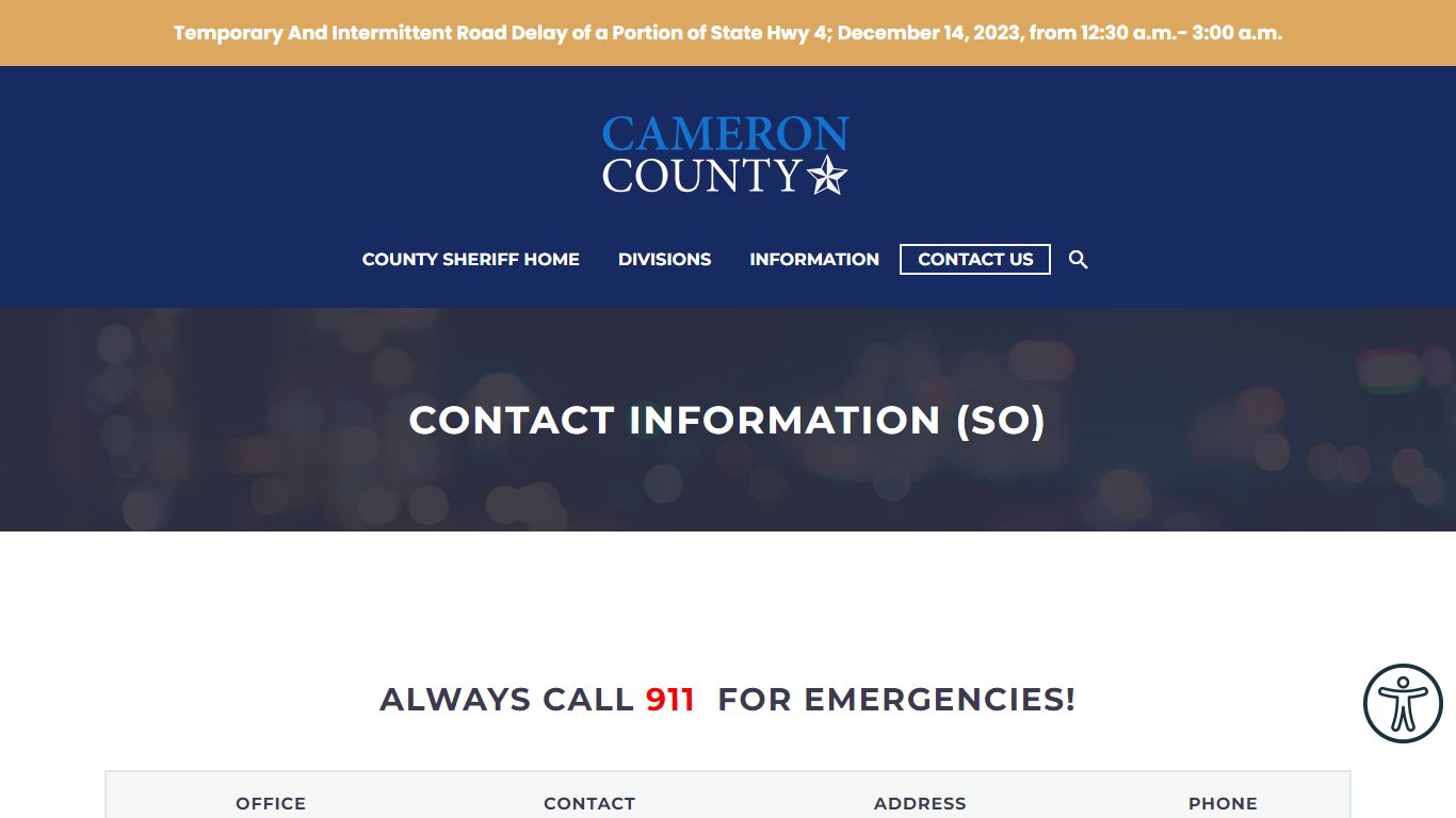 Contact Information (SO) - Cameron County